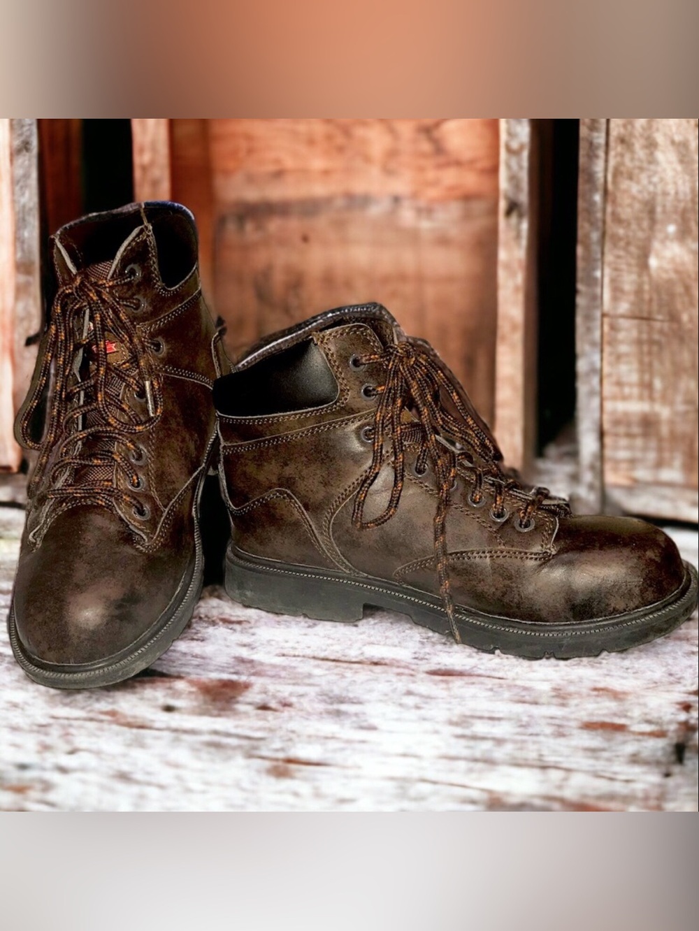 BRAHMA Brown Lace Up Steel Toe Work Boots